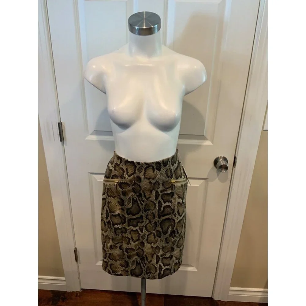 Michael Kors Brown & Black Python Print Pencil Skirt, Size 2 (US), NWT!